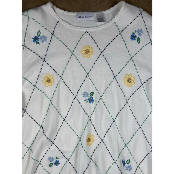 Alfred Dunner‎ Women’s XL White Floral Argyle Sweater Pullover Beaded Embroidery - Picture 2 of 9